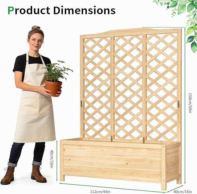 SUNYRISY Raised Garden Bed with Trellis for Climbing Plant Outdoor 59x44x16 Wooden Vertical Planter Box with Privacy Screen for Gardening Vine Flowers Vegetables