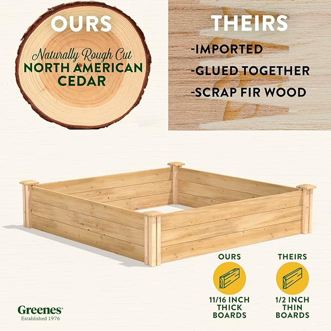 Greenes Fence Premium Cedar Raised Garden Bed 4' x 4' x 10.5 (3/4 Thick) (2-Pack) - Made in USA with North American Cedar