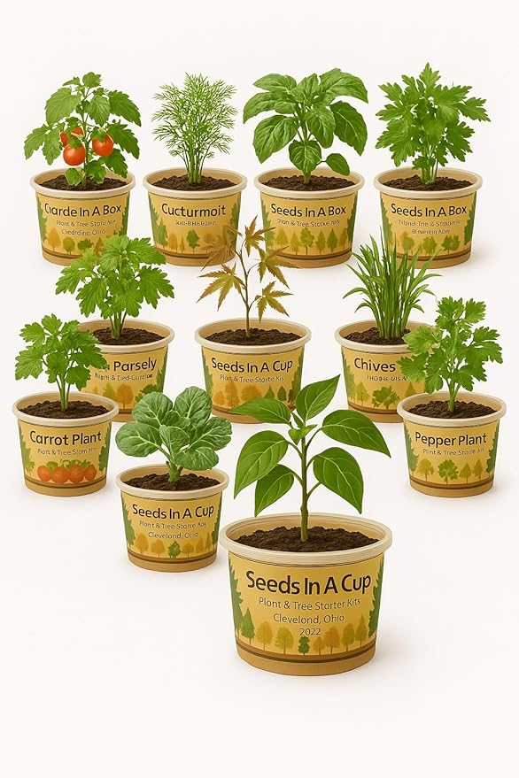Seeds In A Cup® Custom Garden in A Box – 10-Pack Grow Kit with 50+ Vegetable &amp Herb Seed Options Complete Indoor/Outdoor All-in-One Gardening Starter for Beginners Families &amp Food Love