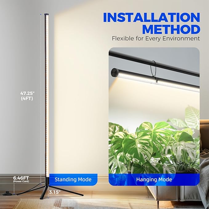 Barrina Grow Lights for Indoor Plants with Stand 42W 169 LEDs Full Spectrum Wide Illumination Area T10 Vertical Standing Plant Grow Light 4FT Height with On/Off Switch and Tripod Floor Stand