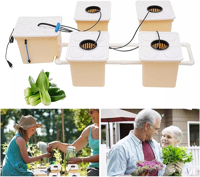 5-Buckets 2.91gal DWC Hydroponic System Kit Weed Growing Kit Indoor Dutch Buckets w Lid Hose Clay Pebbles Bucket Drip Growing System for Cultivating Tomatoes Peppers Sorrel Chard Kales