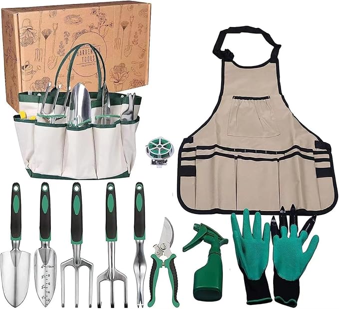 Premium 11-Piece Aluminum Alloy Stainless Steel Garden Tool Set in Gift Box Off white SJYISET1101