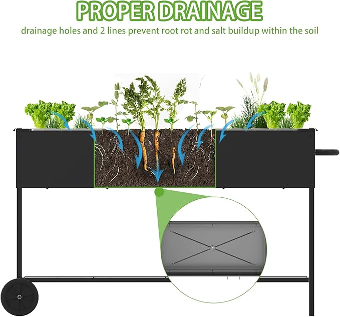 51 × 26 × 31.5 Inches Raised Garden Bed with Legs/Storage Shelf Mobile Planter Box for Outdoor Plants Elevated Garden Bed for Backyard Balcony Black