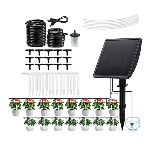 49FT Solar Drip Irrigation System KitAutomatic Garden Watering SystemDiy Plant Watering System25 Timing Mode Supported 15 Pots with Anti-Siphon Set for Pots PlantsBalcony &amp Patio Irrigation Sy