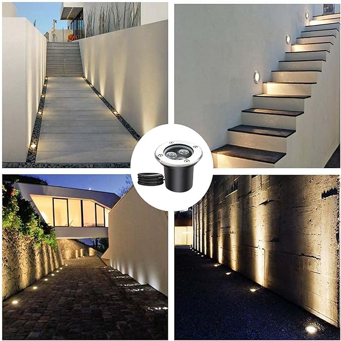 6 Pcs 3W LED Outdoor Spotlights - 12V/24V Ground LED Landscape Lights Waterproof IP67 Outdoor Recessed Spot Light Driveway Deck Step Garden Lights(Green3w(24v))