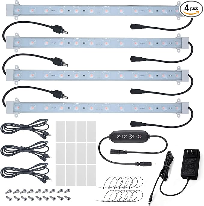 Litever Grow LED Light Strip Kits for Plants 36W with Timer Full Spectrum White Grow Lights Easy Installation. Good for Indoor Plants Grow Shelf Greenhouse Grow Cabinets