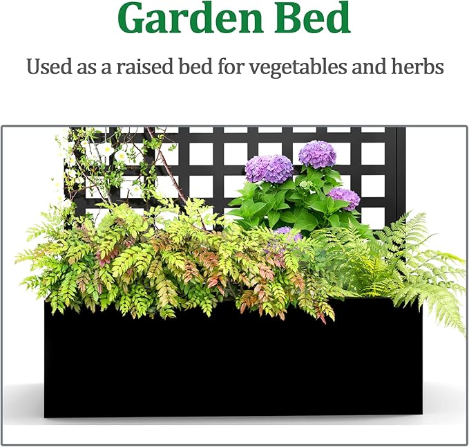 Metal Raised Garden Bed with Trellis 2 in 1 Trellis with Planter Box &amp Privacy Screen for Climbing Plants Vine Outdoor Standing Flower Beds with Drainage Holes 35.4 L x 16.7 W x 70.8 H Bla