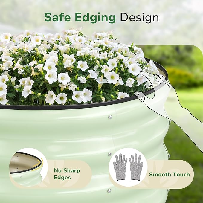 GreatBuddy 2x2x1 ft Round Galvanized Raised Garden Bed Easy-Assembly Raised Bed with Anti-Cut Gloves &amp Tools Rust-Proof Garden Bed for Outdoor Vegetables Herbs Small Trees Green