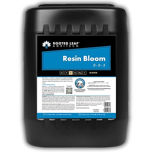 Resin Bloom - Carbon and Potassium Based Flower Finisher Fertilizer for Flowering Plants 100% Nitrate Free with Ginkgo &amp Jasmine - 5 Gallon