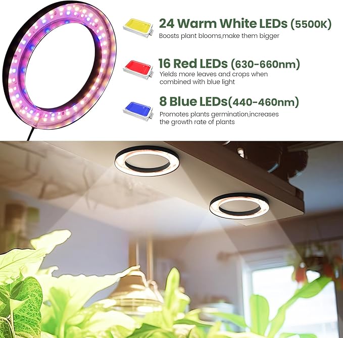 Mosthink 6.3 Ceiling Grow Lights for Indoor Plants 288 LEDs Plant Light Full Spectrum Under Cabinet Growing Lamp with Auto Timer 10 Dimmable Levels 3 Modes with Transparent CoverCorded
