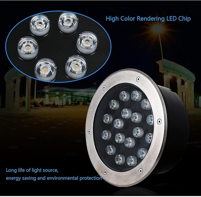 4-Pack LED Recessed Ground Lights - Waterproof IP66 Underground Spotlights for Garden Pathway Deck and Steps - Warm White (1W) &amp Blue (12W) - AC85-265V