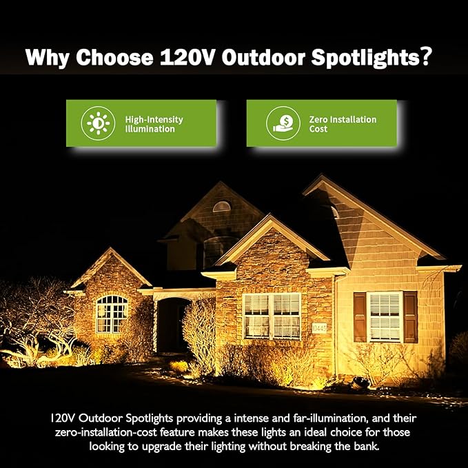 Outdoor Spotlight Warm White 2700K 10W LED Spot Lights Outdoor for Yard Garden Tree 120V Plug in Landscape Lighting with IP65 Waterproof for Halloween Christmas Decor 4 Pack