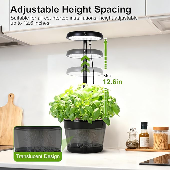 Indoor Clay pellets hydroponic Gardening System with 20-W LED Plant Grow Light.The Translucent hydroponic Growing System for Hydroponic Herbs Vegetables Lettuce Harvest on Countertop