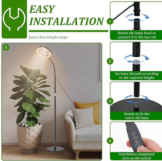Grow Light for Indoor Planting Full Spectrum 1.70m Planting Light with 360° Neck 3 Mode and 10 Dimmable Level 3/9/12H Timer 72 LED Height Adjustable Grow Lamp for Windowsill Bookshelf Corner