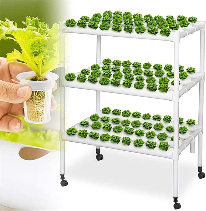 3 Layers 108 Holes Hydroponic Growing System Hydroponic Grow Kit with Water Pump &amp Pulley Foot Water Culture Plant Growing System for Leafy Vegetables