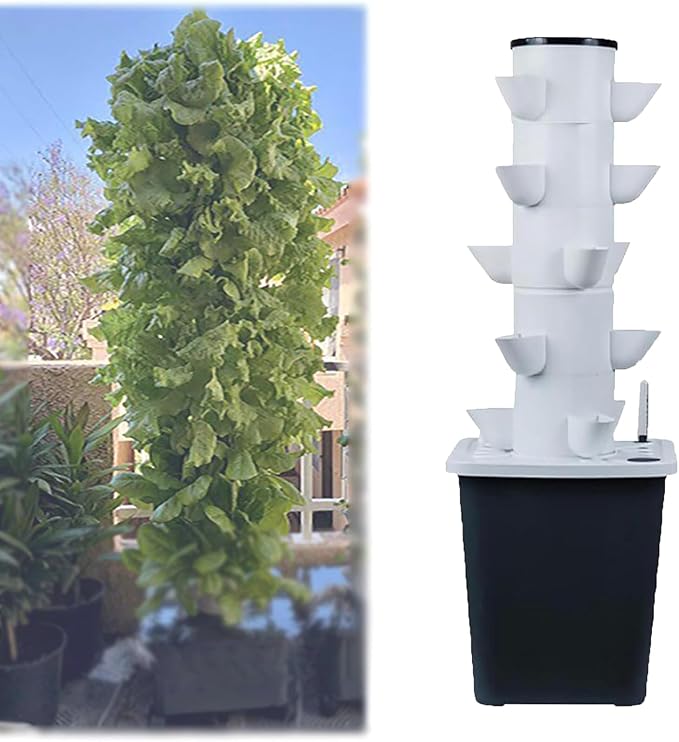 30 Holes Hydroponic Growing System KitHydroponics Tower GardenGarden Tower with Pump System 2/3/4/5/6 Layers Indoor Vertical Tower for Herbs Fruits and Vegetables (5 layers/25 Holes)