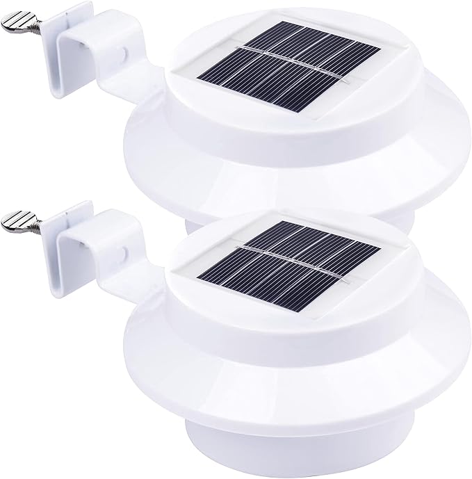 Yescom Solar Gutter Light Outdoor Waterproof 3 LED Deck Fence Lights with Bracket Wall Garden Stair Step Yard White 2Pcs
