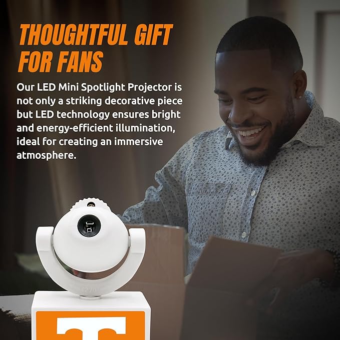 Sporticulture NCAA American Football Tennessee Volunteers - Adjustable Led Mini Spotlight Projector with 6 Team Logo Designs - Portable &amp Rechargeable Spotlight - Battery-Operated - 4.375” x 3.125