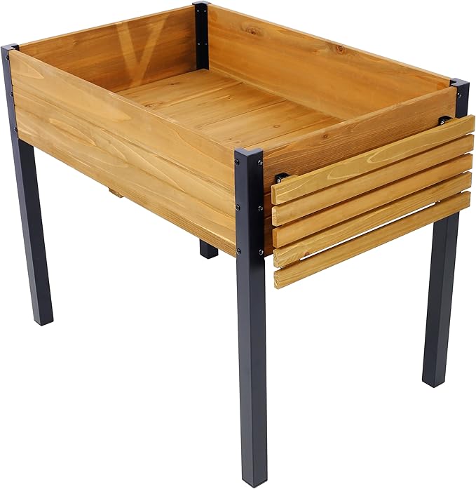 Raised Garden Bed Metal Leg Wood Planter Boxes with Folding Storage ShelfElevated Planter Box for Growing Fresh Herbs Vegetables Flowers Great for Outdoor Patio Deck Balcony