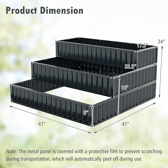 HAPPYGRILL Raised Bed Galvanized Garden Bed w/Open-Ended Base for Deep Rooted Plants Vegetables Flowers Modular Assembly Outdoor Planter Box for Patio Backyard