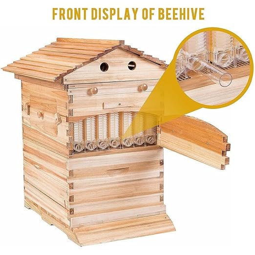 Continuous Flow Honeycomb Kit with Observation Window and Honey Extraction Port Integrated Honey Collection System Beehive-Style Box with 7 Honeycomb Cells Suitable for Beginners and Experts
