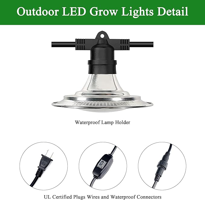 Outdoor LED Grow Lights Waterproof String Plant Growing Light 41 FT Full Spectrum Growth Light Suitable for Garden Farm Flower Seedling Greenhouse Grow Light (12 Lights)