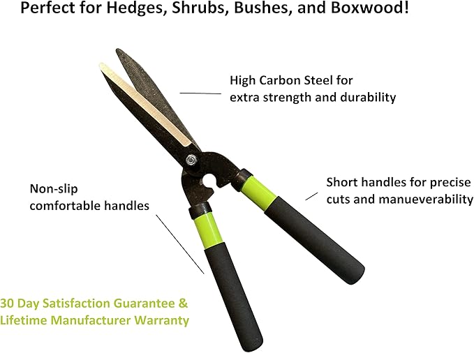 GARDEN GURU Hedge Shears Clippers for Trimming &amp Shaping Borders Boxwood Decorative Shrubs Bushes Grass – 15 inch High Carbon Steel Gardening Hedge Clippers &amp Shears with Comfort Grip Hand