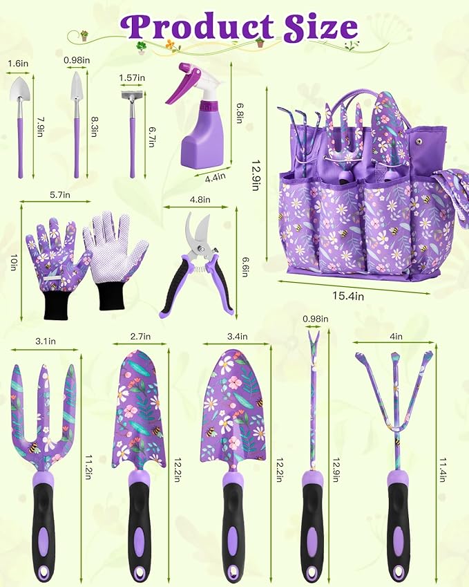 Gardening Gifts for Women 12PCS Heavy Duty Garden Tools Set with Large Purple Garden Bag and Gloves Pruning Shears Unique Birthday Easter Gardening Gifts for Mom Girlfriend Planting Lovers