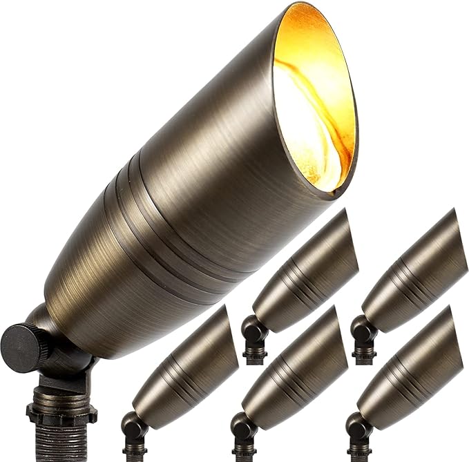 H-A Solid Brass Uplight Spotlight Fixture Landscape Outdoor Lighting Waterproof with Ground Spike Stand 12v Low Voltage
