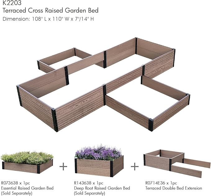 Everbloom Modular 36” Terraced Double Bed Extension (Only Used Raised Garden Bed R073638 R143638 or R0714D36)-Unlimited Possibilities for A Premium Garden Bed