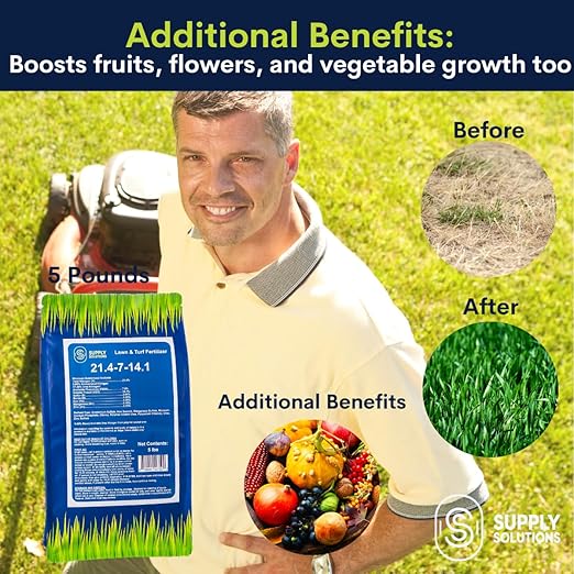 Supply Solutions 21.4-7-14.1 Lawn and Turf Fertilizer with Iron - Achieves a Lush Green Lawn in Weeks - Turf Builder for All Grass Types - for Greener Grass Fertilizer (5lbs)