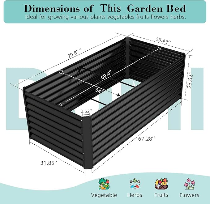 6x3x2ft Galvanized Raised Garden Bed Outdoor Planter GBoxes Large Metal Planter Box for Gardening Vegetables Fruits Flowers Dark Gray
