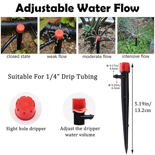 100FT 1/4 Drip Irrigation System Kit Automatic Watering System DIY Automatic Irrigation Equipment Set for Greenhouse Garden Yard Lawn