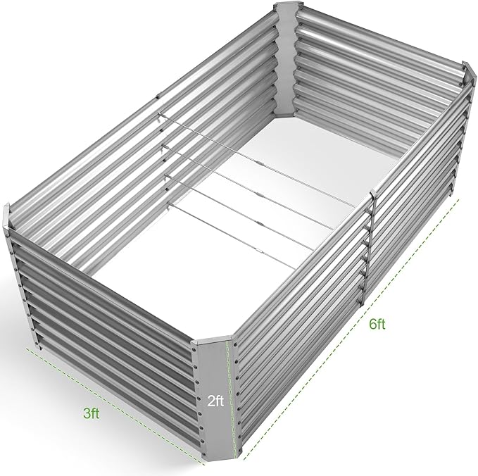 Land Guard 2 Pack 6×3×2 ft Galvanized Metal Raised Garden Bed 2FT Deep Root Elevated Planter Box Steel Large Vegetable Flower Bed Kit Silver