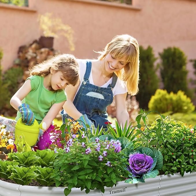 8 Pack 8x4x1FT Galvanized Raised Garden Bed Kit Oval Metal Ground Planter Box Outdoor Bottomless Planter Raised Beds for Vegetables Flowers Herbs Fruits Gray