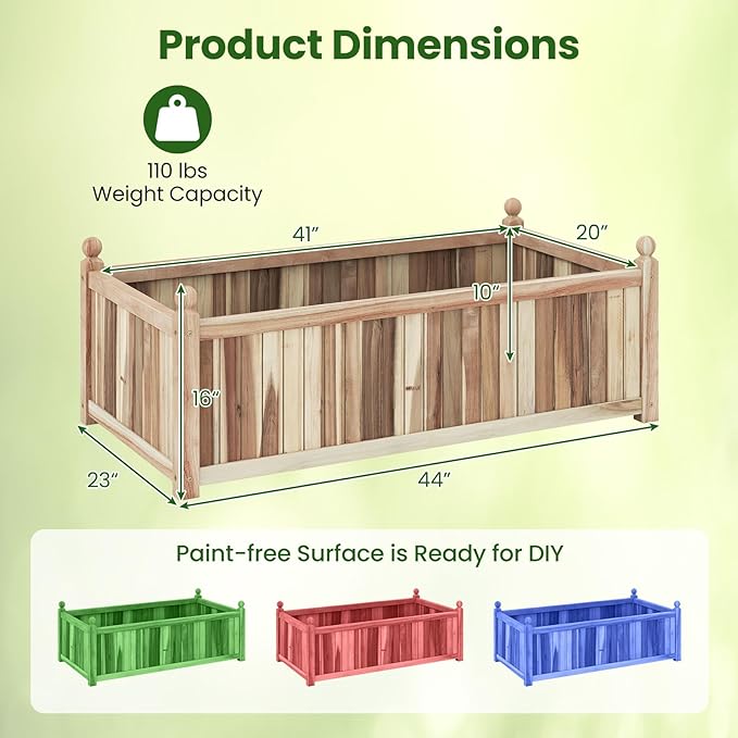 Wood Raised Garden Bed Rectangular Planter Box with Liner &amp Drainage Easy Assembly for Growing Vegetable Flower Herb Fruit Outdoor Planting Bed for Backyard Garden (1 44” x 23” x 16”)