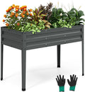HAPPYGRILL Raised Garden Bed Galvanized Garden Box with Legs Drainage Holes 2 Gloves Outdoor Planter Box for Garden Backyard &amp Patio 46”x 24” x 32” Grey