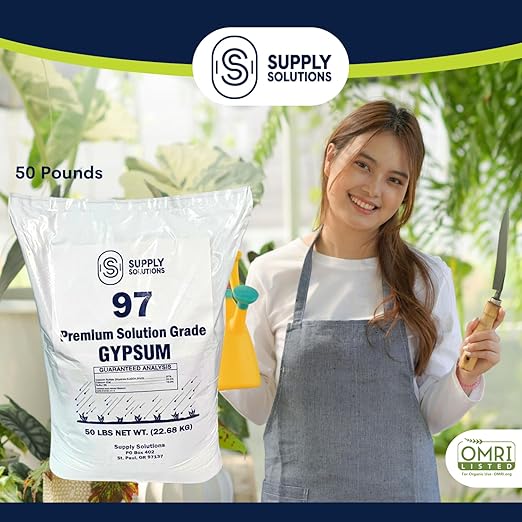 Supply Solutions Premium 97 Solution Grade Gypsum - Fast Acting Gypsum for Soil - Organic Calcium Sulfate Dihydrate - Gypsum Powder for Root Growth Lawns Mushroom Cultivation (50lbs)