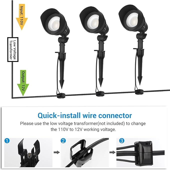 DEWENWILS LED Outdoor Low Voltage Landscape Lights 14W 540LM 3000K 12V Low Voltage LED Landscape Spotlight 3W 150 LM 12V AC/DC Landscape Pathway Lights