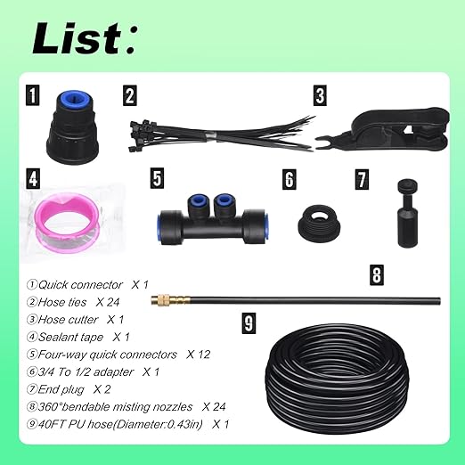 Drip Irrigation System for Garden Automatic Watering System with Adjustable 360° Copper Spray Nozzles DIY Drip Irrigation Kit for Yard Lawn Greenhouse Raised Beds &amp Potted Plants (40FT)