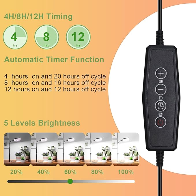 Super-Bright Grow Light 100W 336LEDs 6000K White Full Spectrum Plant Growing Lamp for Home Office Indoor PlantsAdjustable Height &amp Auto Timer 4 8 12Hrs 12V 3A High Power Output for Faster Growt