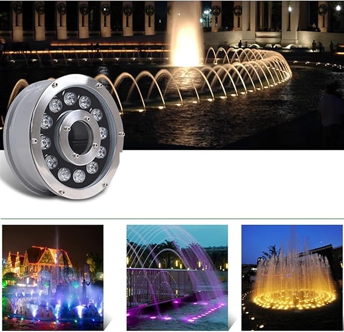 Submersible RGB Lights - LED Ring Fountain Lamp IP68 Submersible Landscape Spotlight RGB Color Change Remote Control Waterproof Light for Garden Fountain Lighting(6w(12V)) (RGB+Remote 12w(12V))