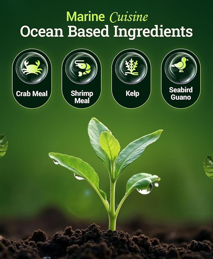 FoxFarm Marine Cuisine All Purpose Fertilizer - 10-7-7 Ocean-Based Plant Food with Crab Meal Seabird Guano - Slow Release Fertilizer for Vegetables Flowers Roses &amp Container Plants - 4 lb