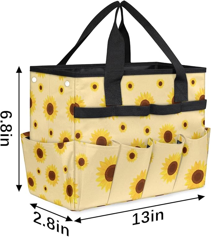 Sunflower Gardening Tool BagHeavy Duty Garden Tote BagPortable Oxford Gardening Storage Basket Organizer Handbag with Pockets HandleHand Tools Gifts for Outdoor Garden Lawn Yard