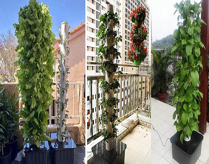 Hydroponics Growing TowerMulti-Layer Vertical Soilless Cultivation Hydroponic PlantersHydroponic Planting Towerfor Fruits and Vegetables Hydroponic Tower Gray-10-layer