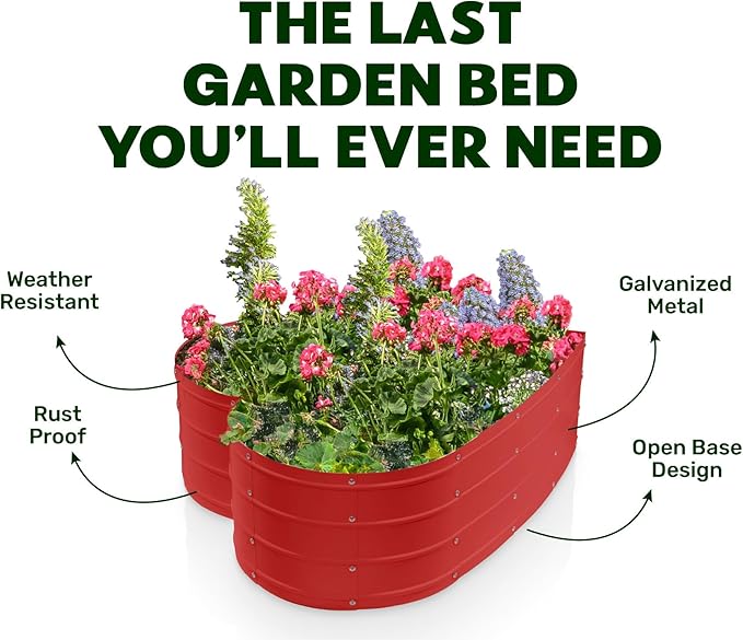 Plant &amp Plot Galvanized Raised Garden Beds Outdoor // Planter Raised Beds for Gardening Vegetables Flowers // Large Metal Garden Box (Red) // Tool-Free Assembly