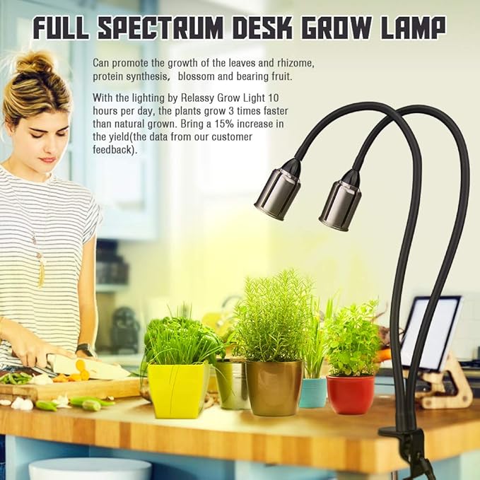 Grow Light for Indoor Plants 7500K Full Spectrum Plant Growing Lamp with Gooseneck Auto On Off Timing 3/6/12H 4-Level Dimmable 22.5 Inch Longer