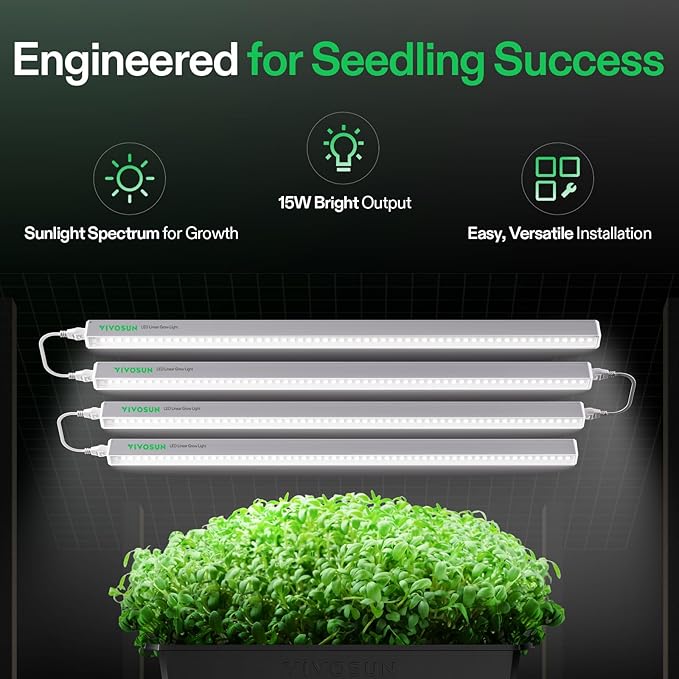 VIVOSUN 6-Pack Seed Starter Trays and T5 Linear Grow Lights 5000K Full Spectrum LED Grow Lights for Indoor Plants SGS Compatible 15W/Bar 2ft 4-Pack