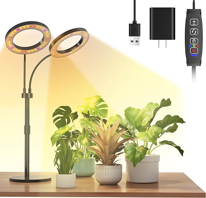 Grow Lights for Indoor Plants Full Spectrum LED Plant Light with Metal Base Plant Growing Lamps with Timer 3/9/12H 3 Color Modes 6 Brightness Levels 25-38'' Adjustable Height