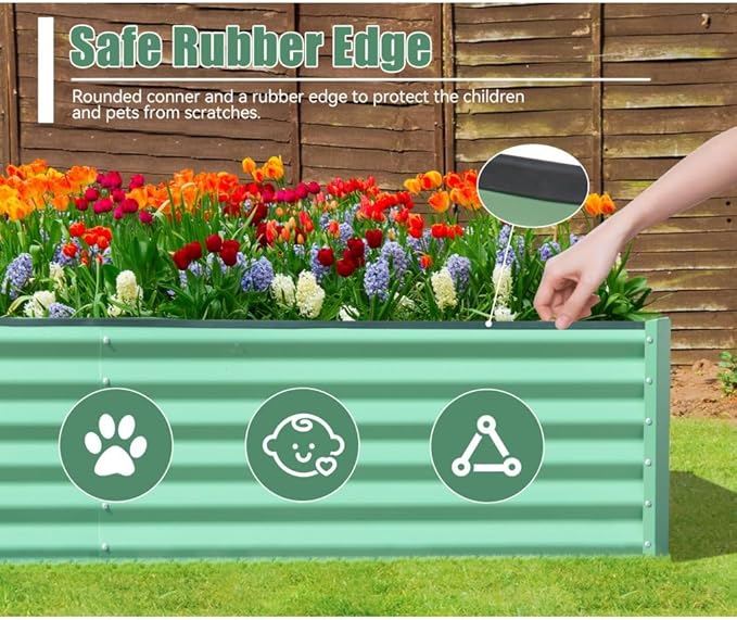 Heavy-Duty Galvanized Steel Raised Garden Bed for Outdoor Vegetable Fruit and Flower Planting – Rust-Resistant Metal Planter Box (8x4x1.5ft (Green))